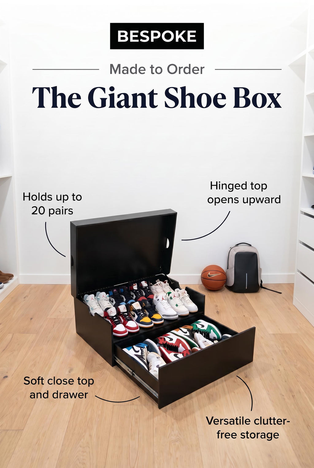 Custom Giant Shoe Box: Holds 20 Pairs - Made to Order